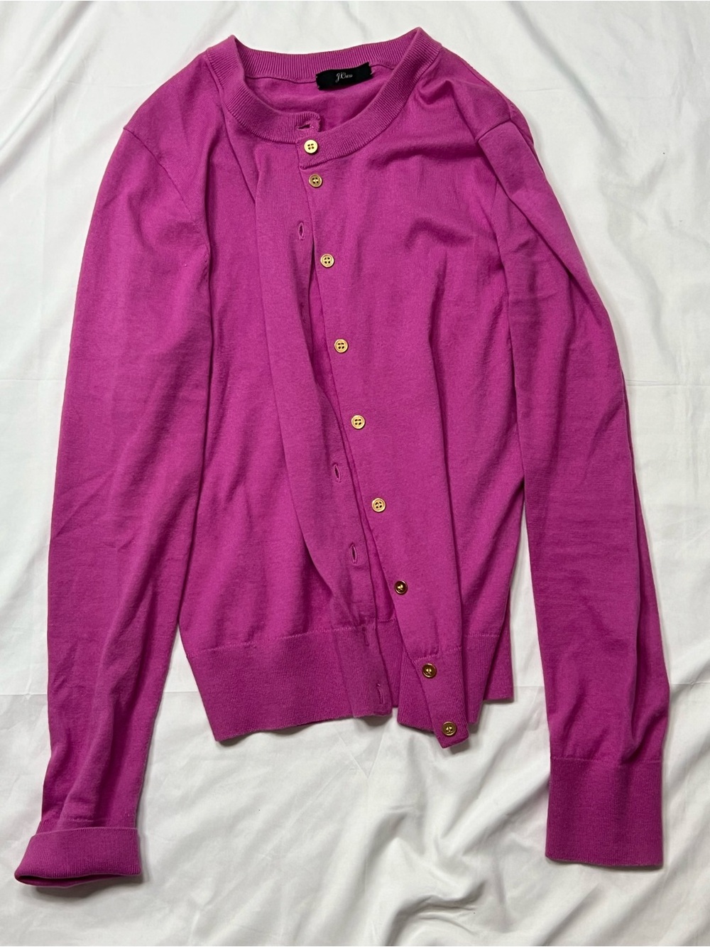 J. Crew Women's Bright Magenta Button Cardigan with Gold Buttons